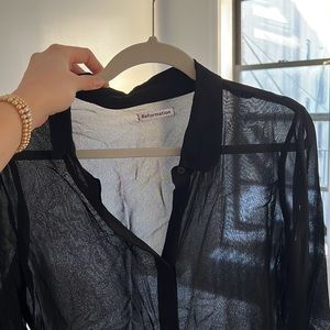 Reformation sheer black button up